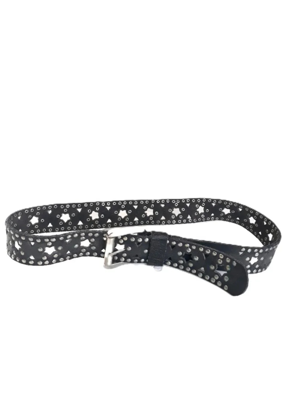 Gray Leather Brass Studded Star Belt & Brass Buckle Grunge Goth Biker Punk